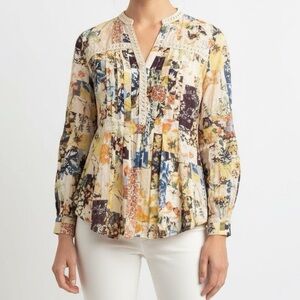 Anthropologie Maeve Abella Pintuck Floral Blouse Patch Bohemian Size 4 P